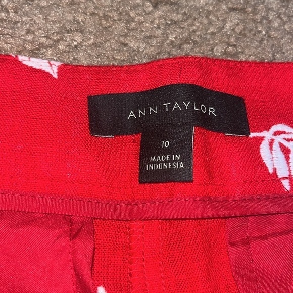 Ann Taylor Linen Blend Plant Leaf Embroidered Wide Leg Crop Pant Red 10 - Picture 10 of 11